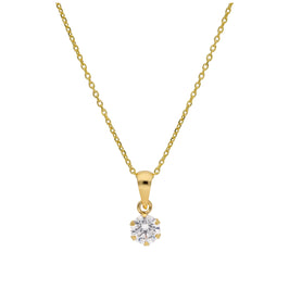 Collier en or 9 carats avec griffes rondes de 5 mm et zircones cubiques transparents, 40 à 50 cm