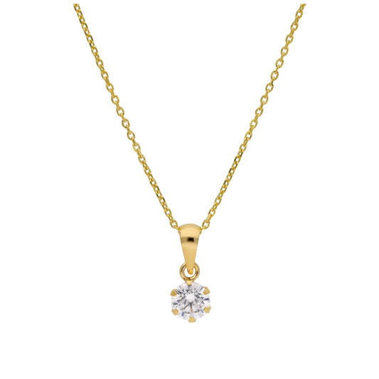 Collier en or 9 carats avec griffes rondes de 5 mm et zircones cubiques transparents, 40 à 50 cm
