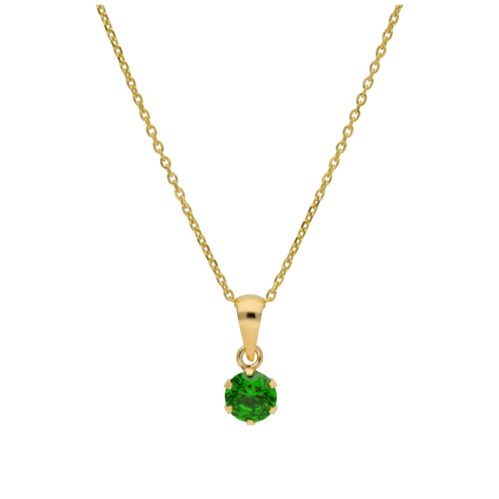 Collier en or 9 carats avec émeraude ronde de 5 mm et zircone cubique, 40 à 50 cm