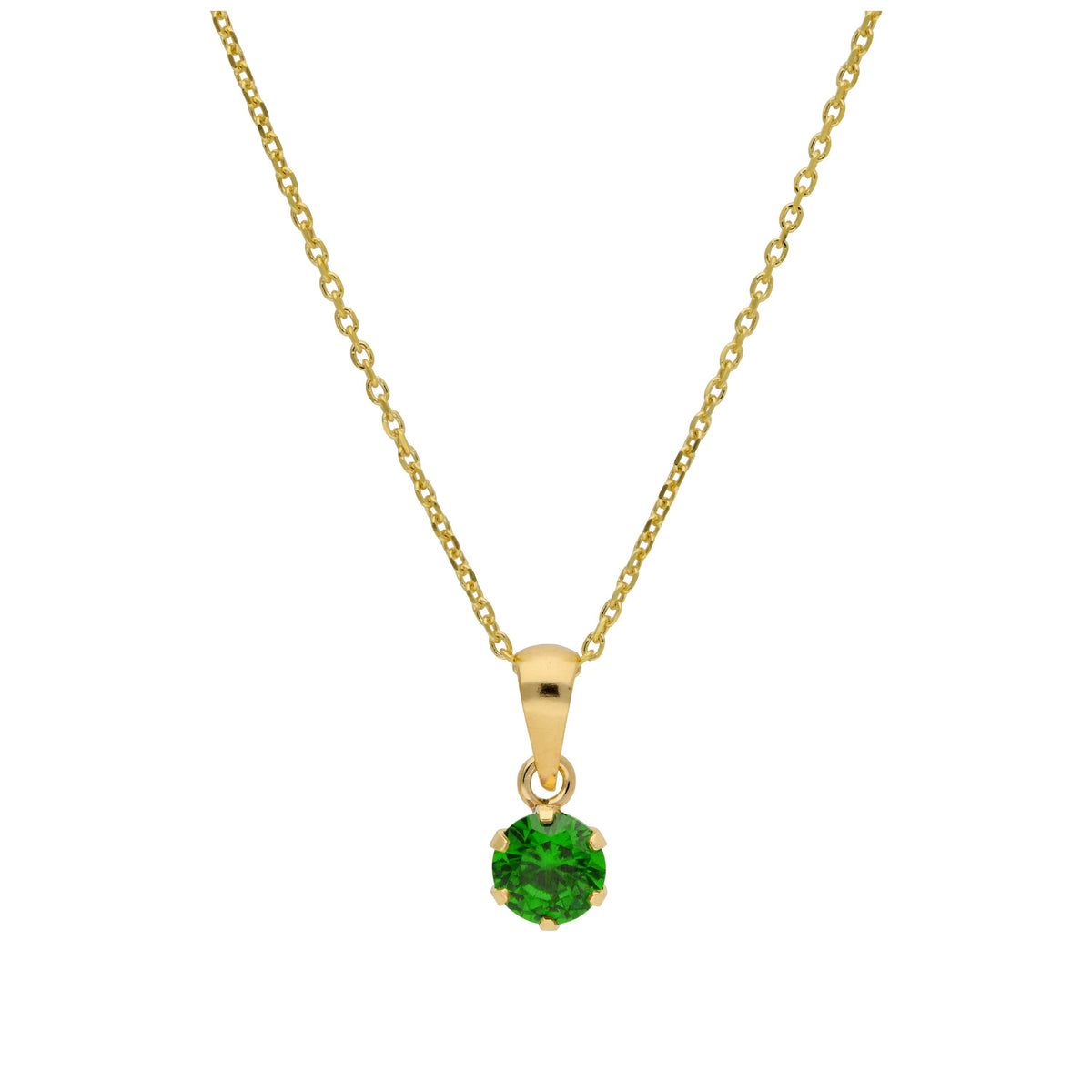 Collier en or 9 carats avec émeraude ronde de 5 mm et zircone cubique, 40 à 50 cm