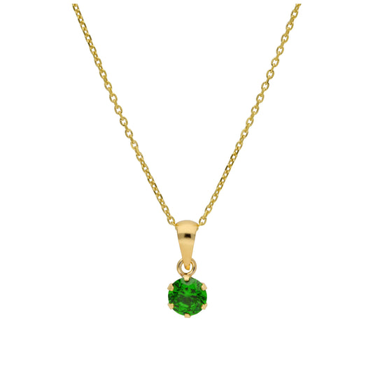 Collier en or 9 carats avec émeraude ronde de 5 mm et zircone cubique, 40 à 50 cm