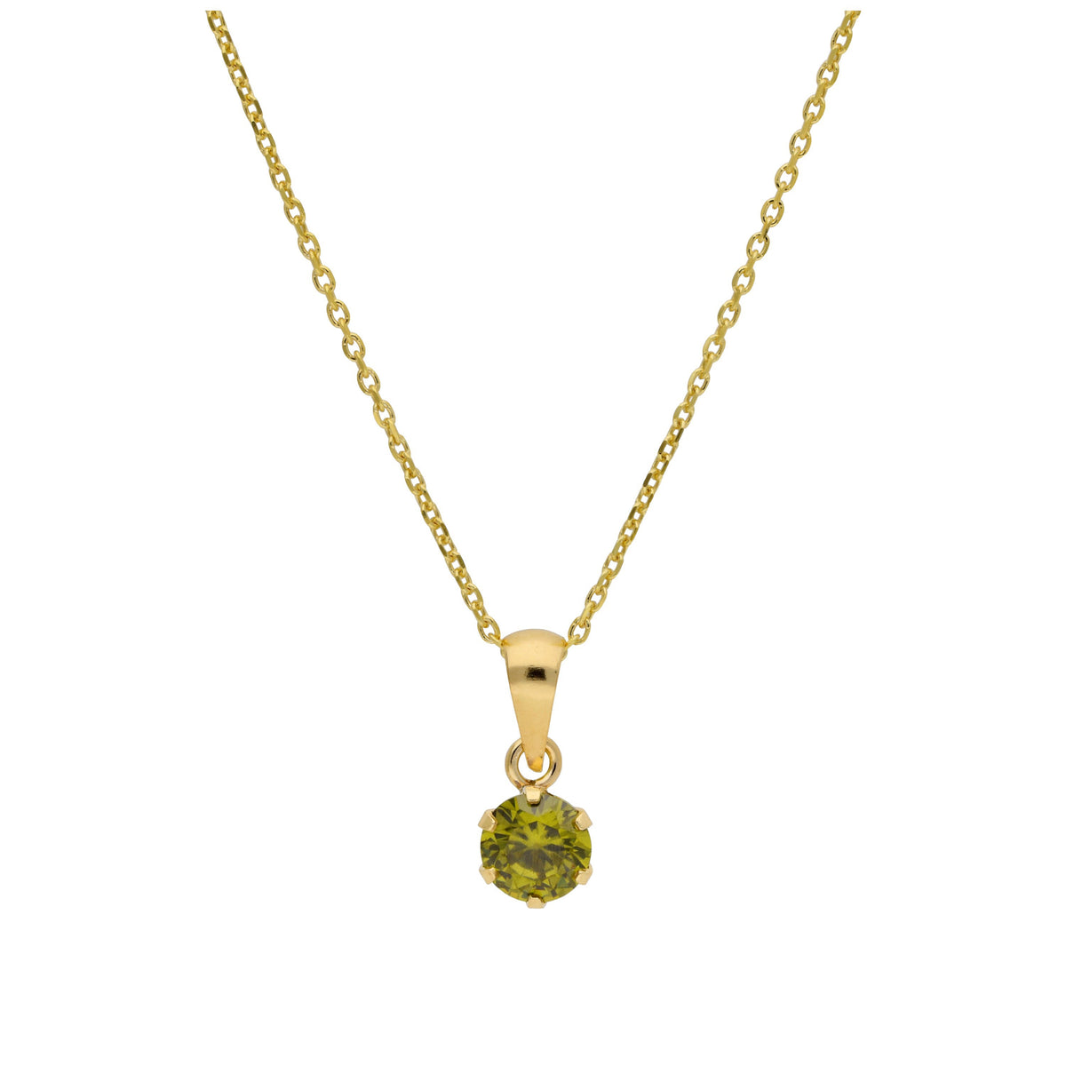Collier en or 9 carats avec péridot rond de 5 mm et zircone cubique, 40 à 50 cm
