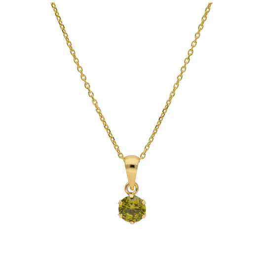 Collier en or 9 carats avec péridot rond de 5 mm et zircone cubique, 40 à 50 cm