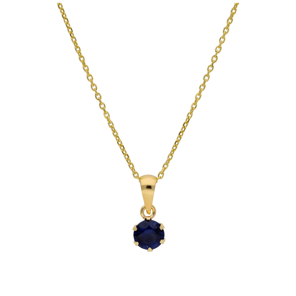 Collier en or 9 carats avec saphir rond de 5 mm et zircone cubique, 40 à 50 cm