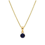 Collier en or 9 carats avec saphir rond de 5 mm et zircone cubique, 40 à 50 cm