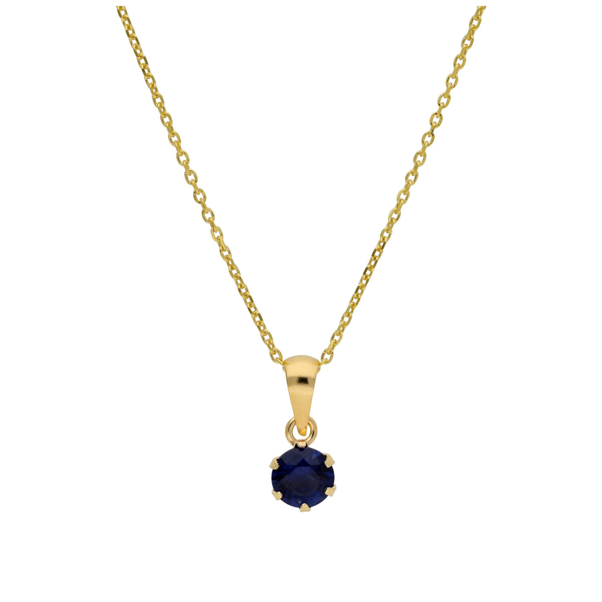 Collier en or 9 carats avec saphir rond de 5 mm et zircone cubique, 40 à 50 cm