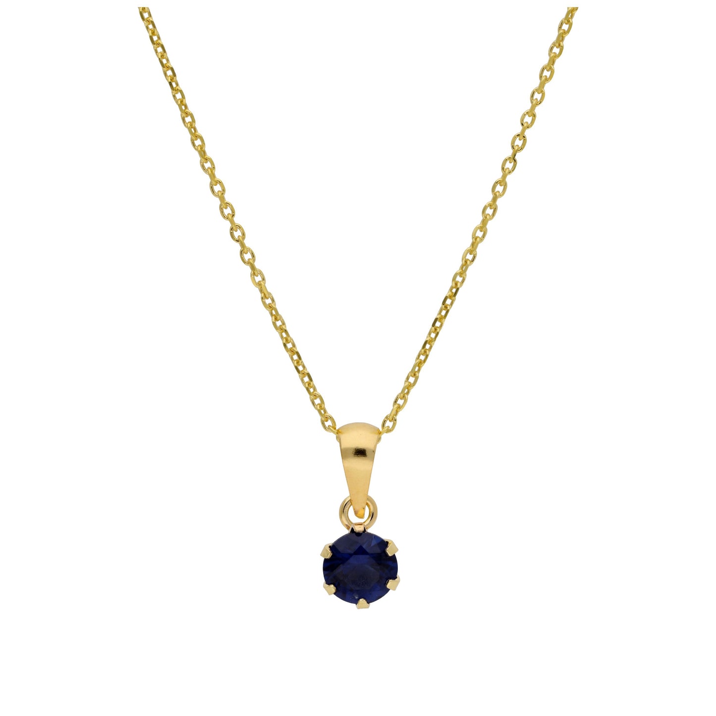 Collier en or 9 carats avec saphir rond de 5 mm et zircone cubique, 40 à 50 cm