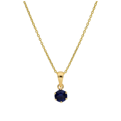 Collier en or 9 carats avec saphir rond de 5 mm et zircone cubique, 40 à 50 cm