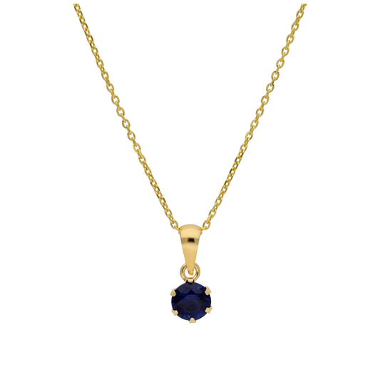 Collier en or 9 carats avec saphir rond de 5 mm et zircone cubique, 40 à 50 cm