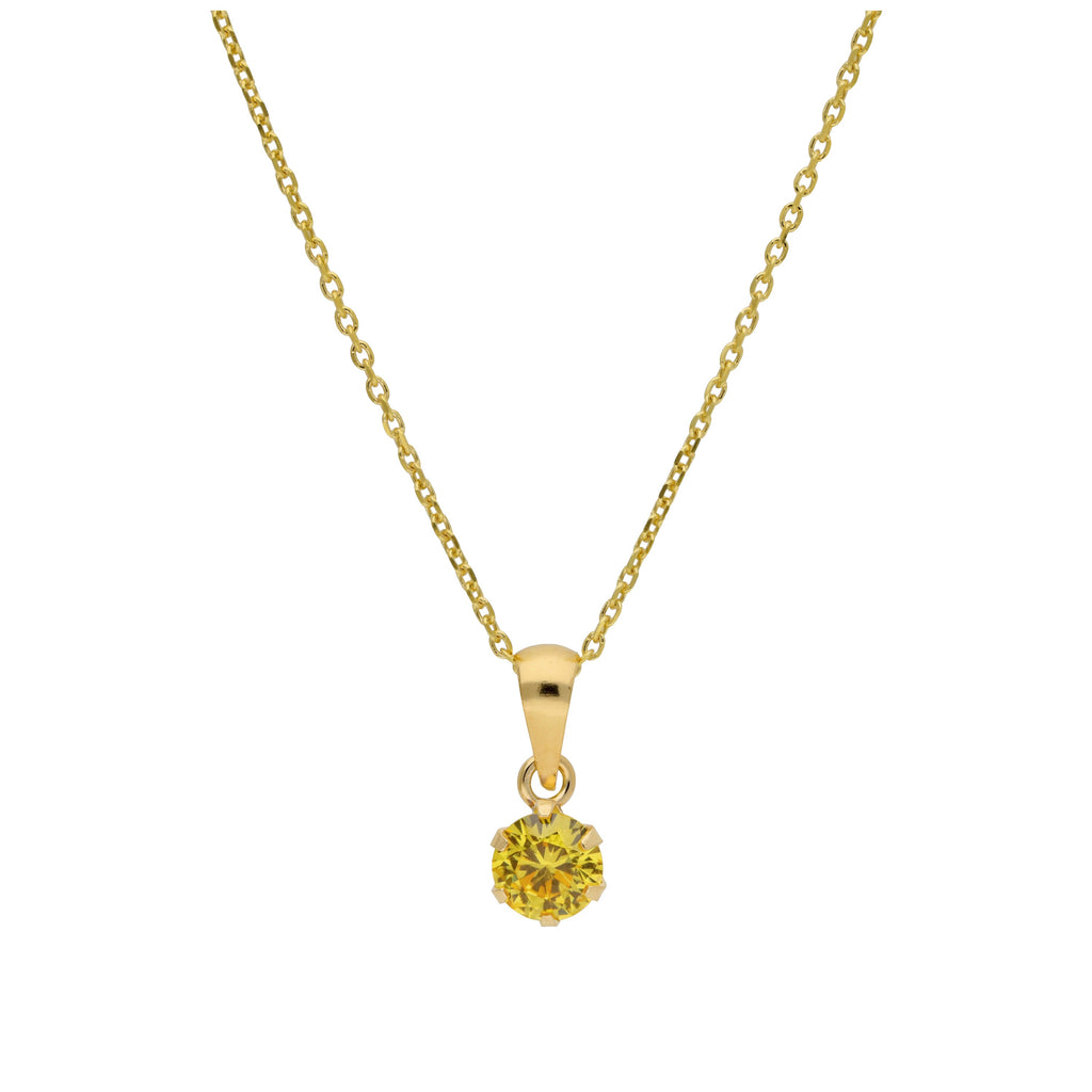 Collier en or 9 carats avec citrine ronde de 5 mm et zircone cubique, 40 à 50 cm