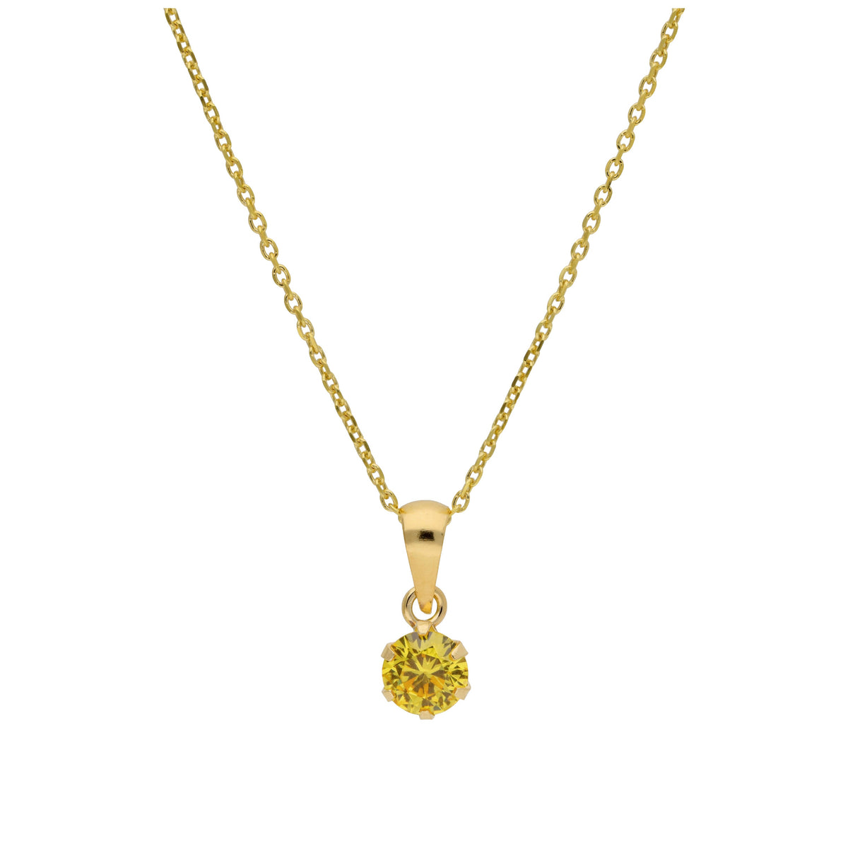 Collier en or 9 carats avec citrine ronde de 5 mm et zircone cubique, 40 à 50 cm