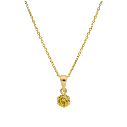 Collier en or 9 carats avec citrine ronde de 5 mm et zircone cubique, 40 à 50 cm
