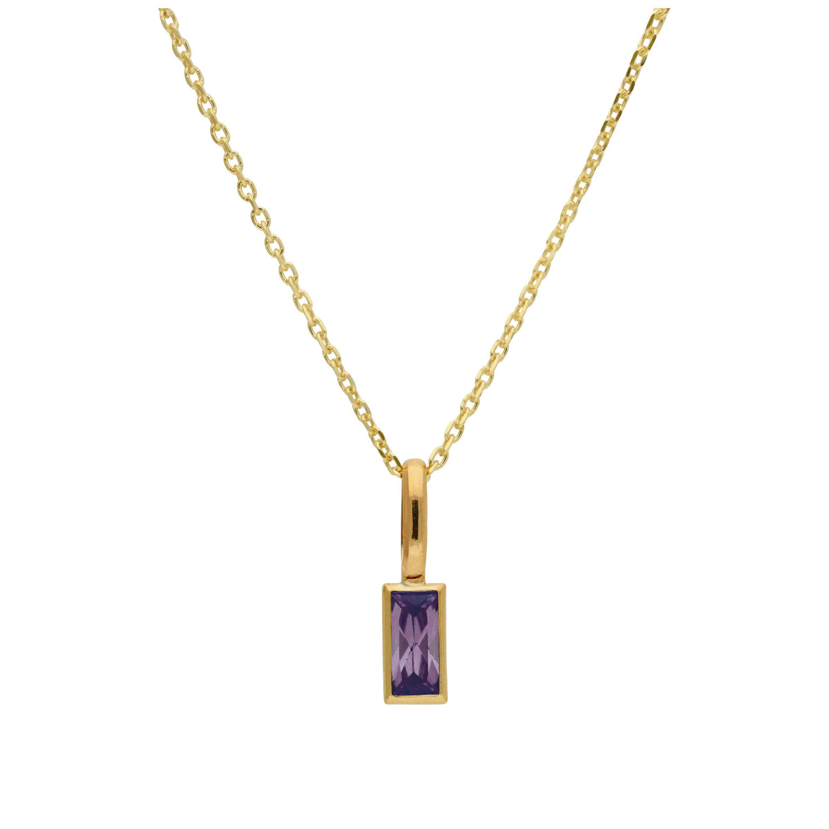 Collier en or 9 carats avec améthyste baguette et zircone cubique, 40 à 50 cm