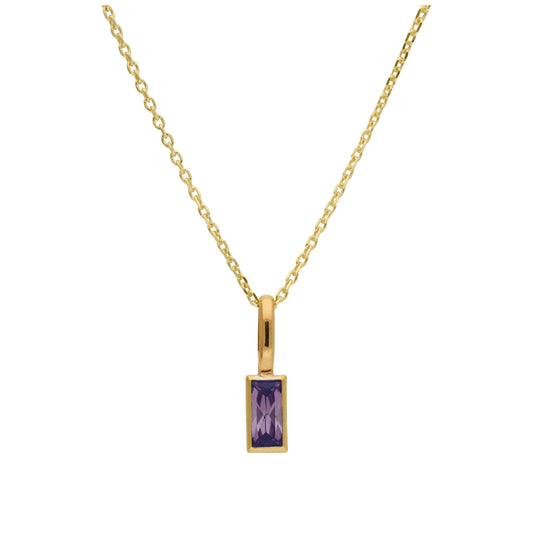 Collier en or 9 carats avec améthyste baguette et zircone cubique, 40 à 50 cm