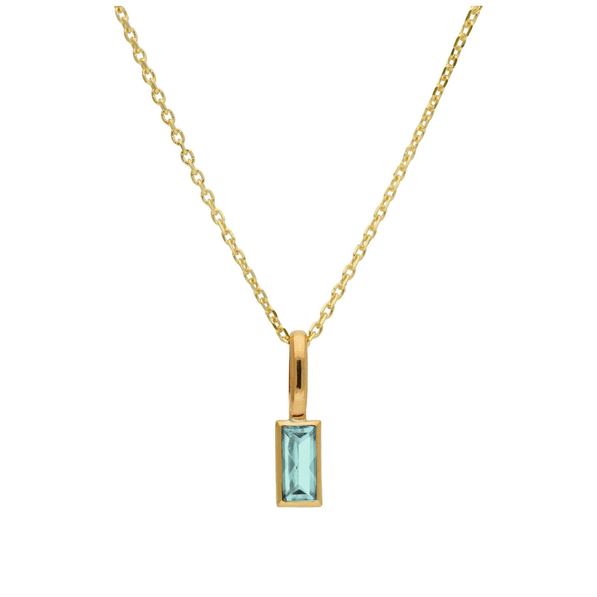 Collier en or 9 carats avec aigue-marine baguette et zircone cubique, 40 à 50 cm