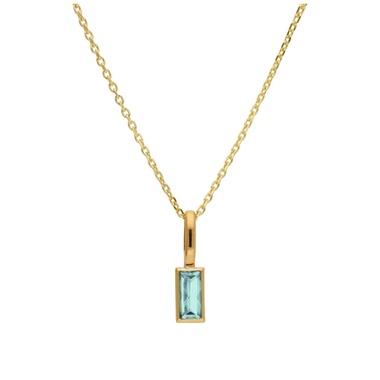 Collier en or 9 carats avec aigue-marine baguette et zircone cubique, 40 à 50 cm