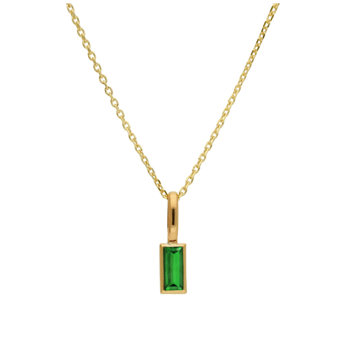 Collier en or 9 carats avec émeraude baguette et zircone cubique, 40 à 50 cm