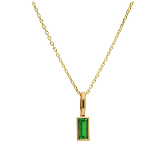 Collier en or 9 carats avec émeraude baguette et zircone cubique, 40 à 50 cm