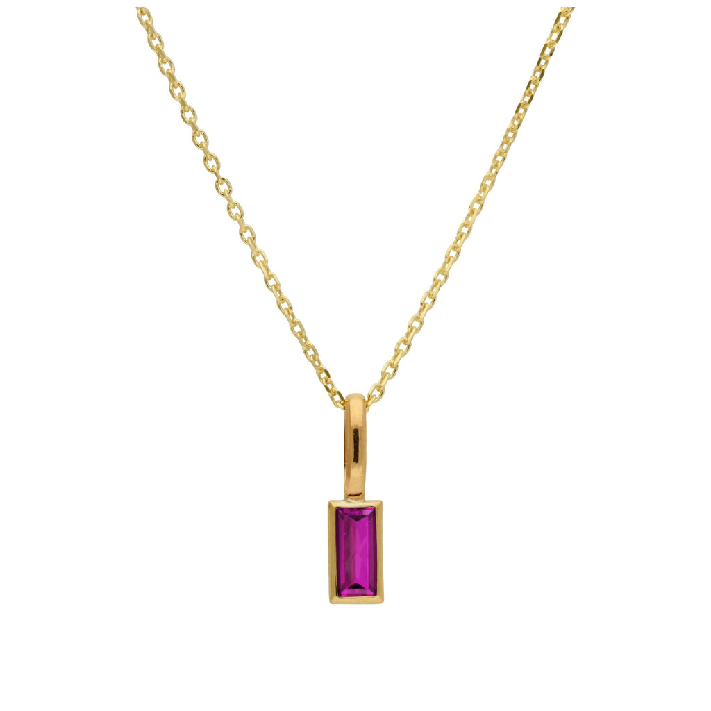Collier en or 9 carats avec rubis baguette et zircone cubique, 40 à 50 cm