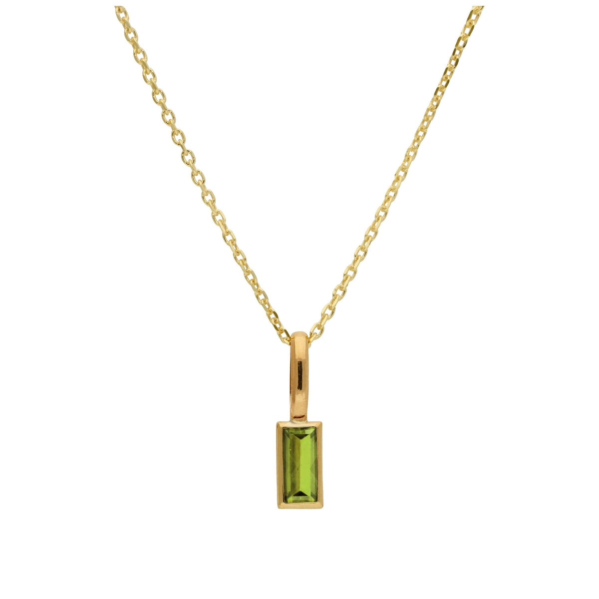 Collier en or 9 carats avec péridot baguette et zircone cubique, 40 à 50 cm