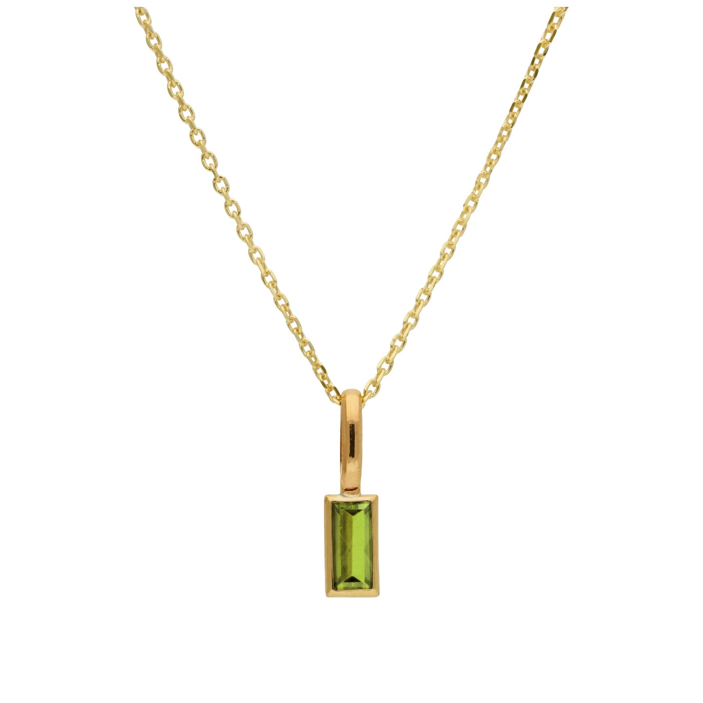 Collier en or 9 carats avec péridot baguette et zircone cubique, 40 à 50 cm