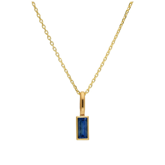 Collier en or 9 carats avec saphir baguette et zircone cubique, 40 à 50 cm