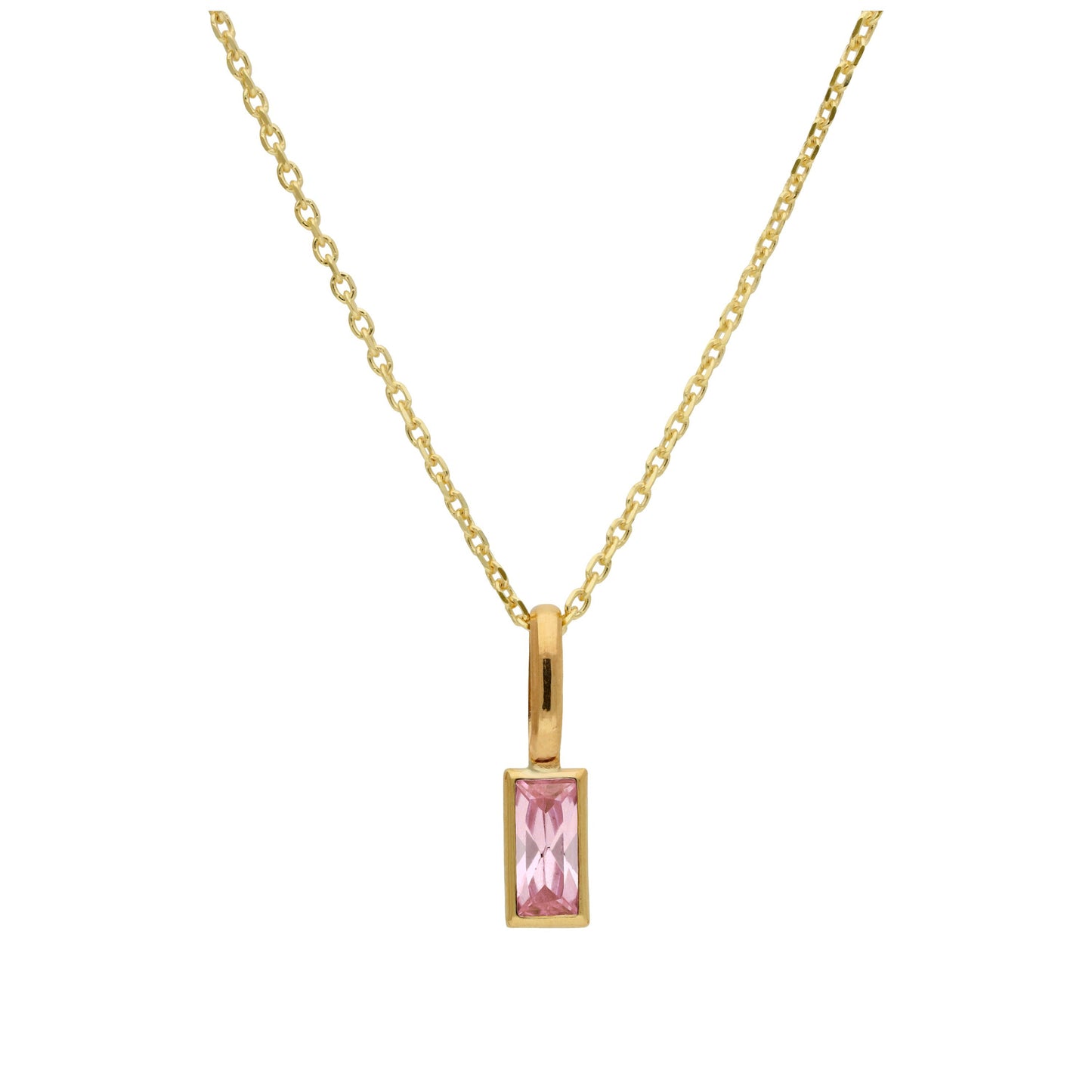 Collier en or 9 carats avec tourmaline baguette et zircone cubique, 40 à 50 cm