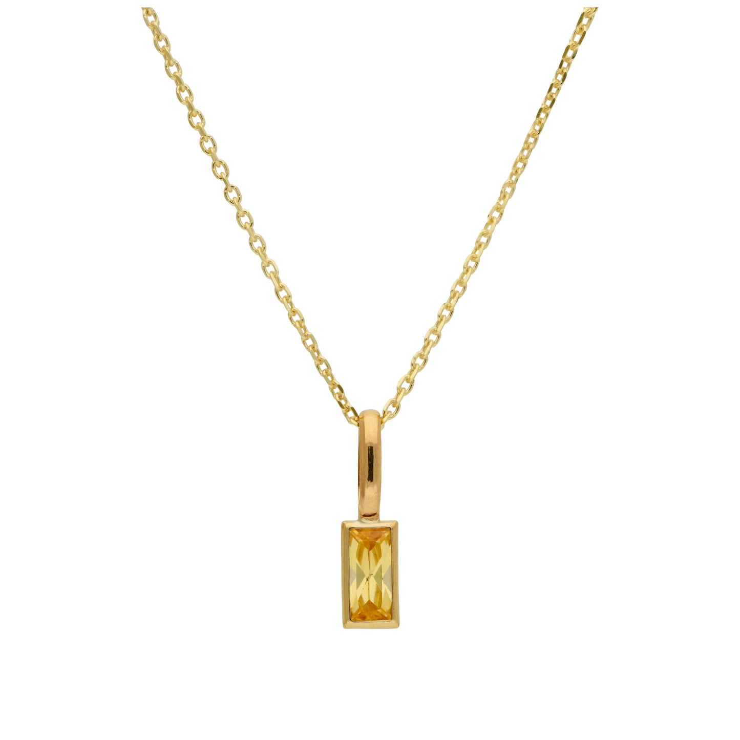 Collier en or 9 carats avec citrine baguette et zircone cubique, 40 à 50 cm