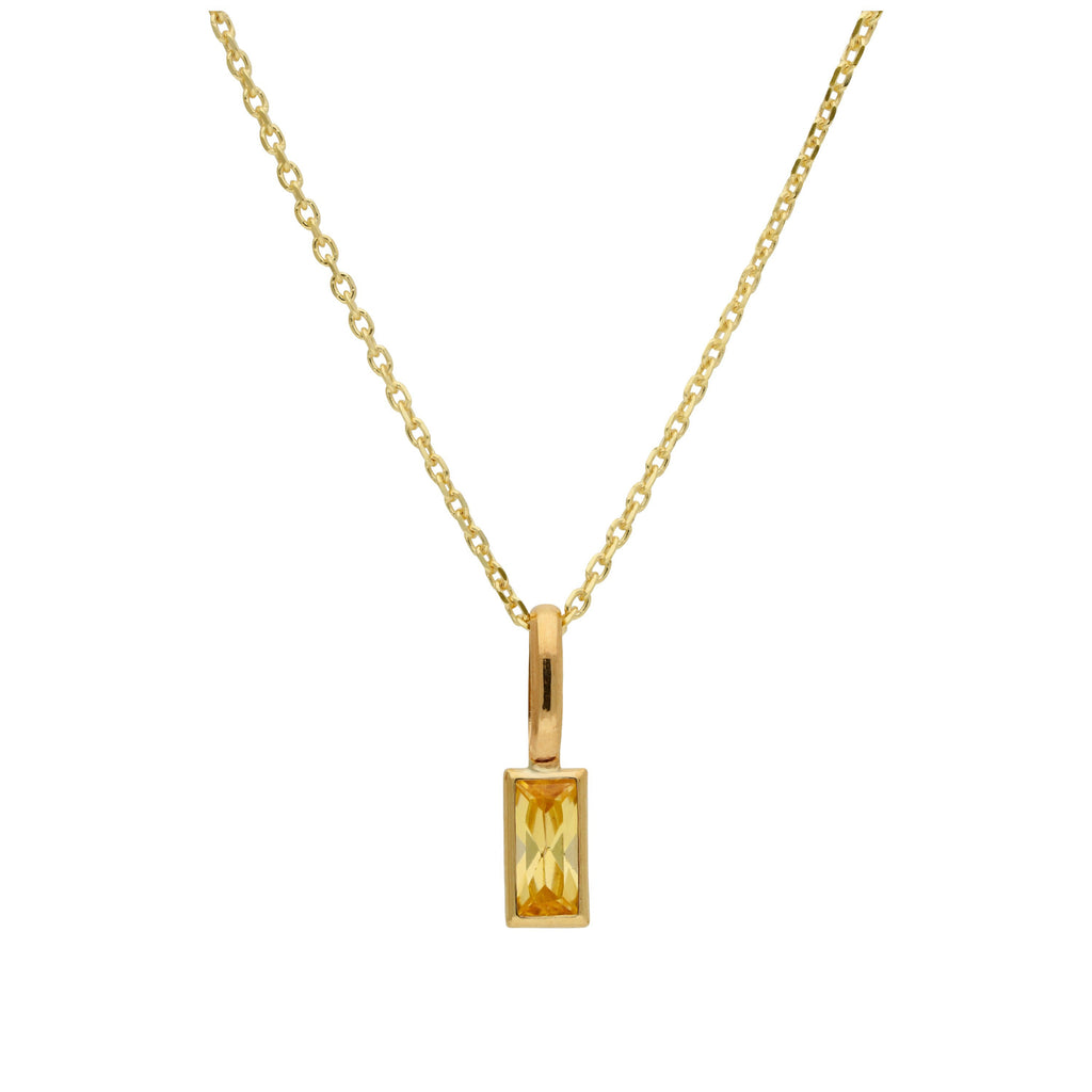 Collier en or 9 carats avec citrine baguette et zircone cubique, 40 à 50 cm