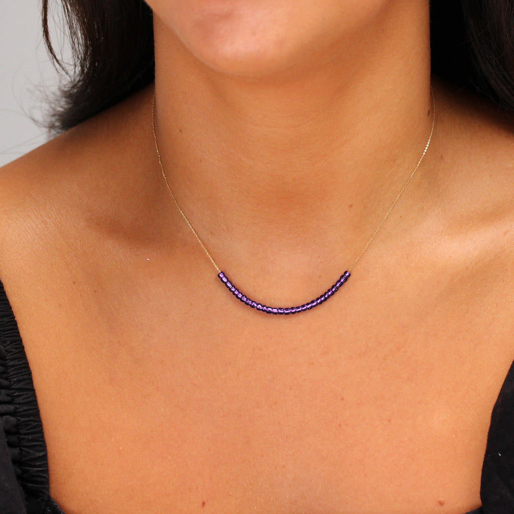 Collier en or 9 carats avec pierre de naissance de février et améthyste CZ