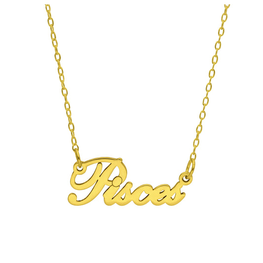 Collier sur mesure en argent sterling plaqué or avec signe astrologique Poissons de 43 cm