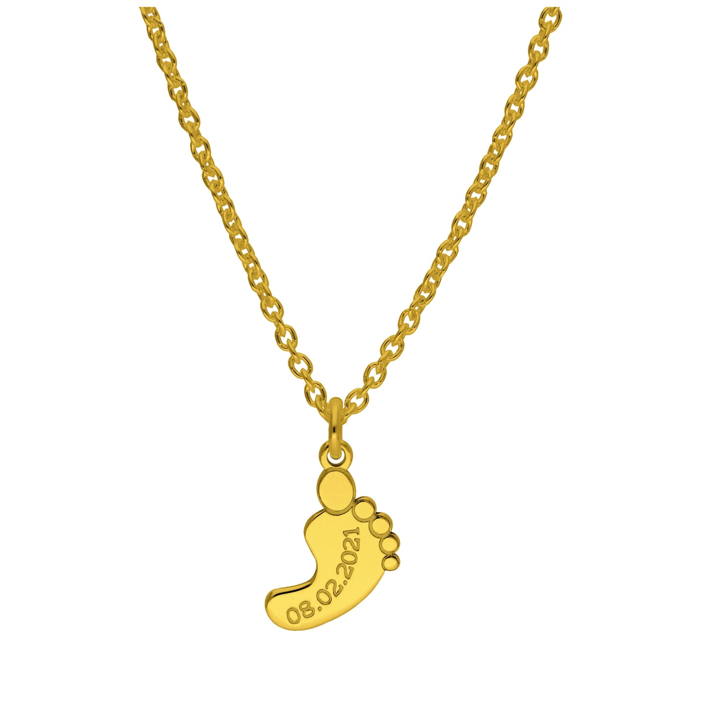 Collier personnalisé en argent sterling plaqué or avec nom de pied de bébé, 40 à 61 cm