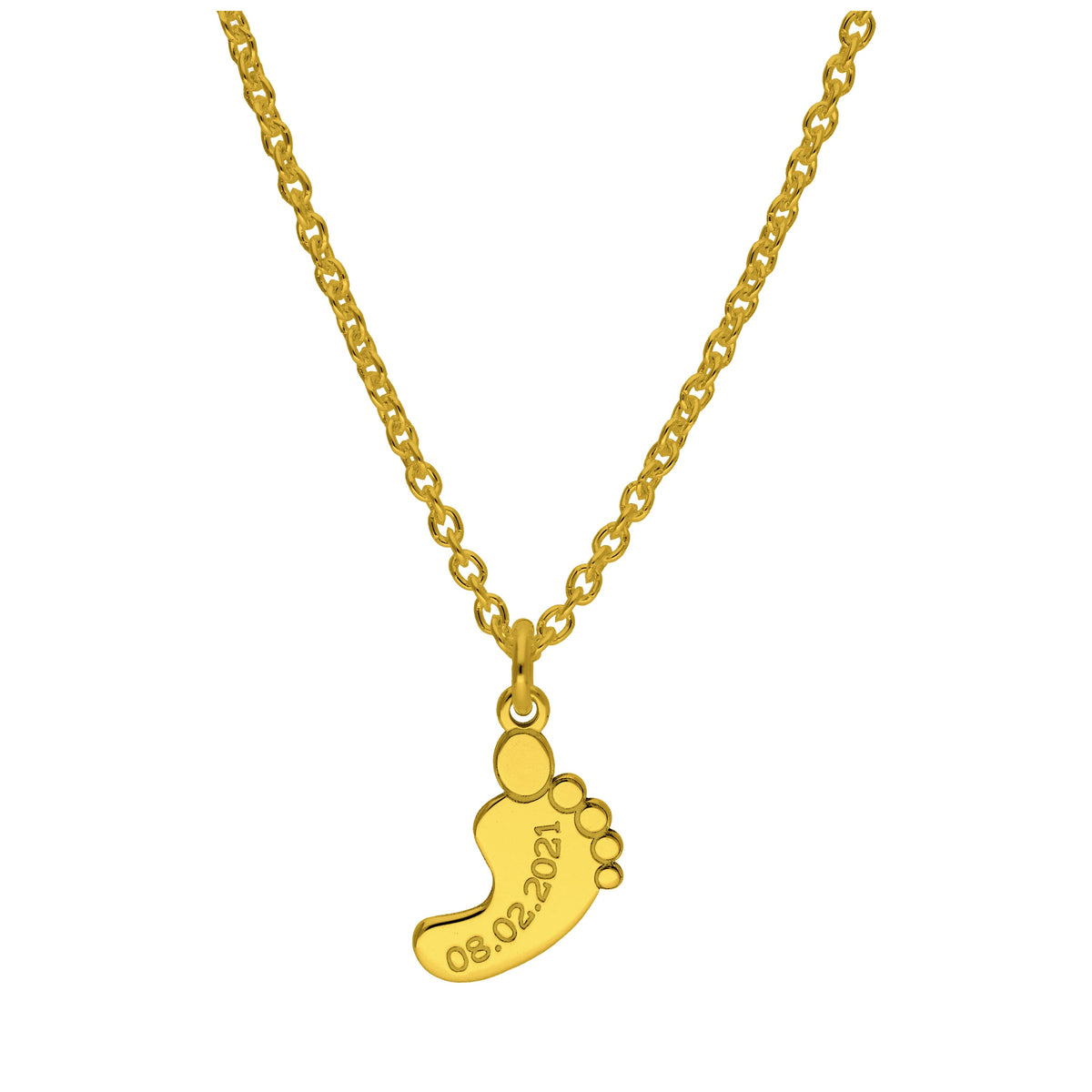 Collier personnalisé en argent sterling plaqué or avec nom de pied de bébé, 40 à 61 cm