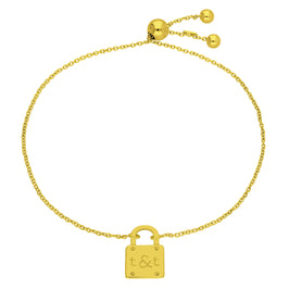 Bracelet sur mesure en argent sterling plaqué or avec initiales et cadenas