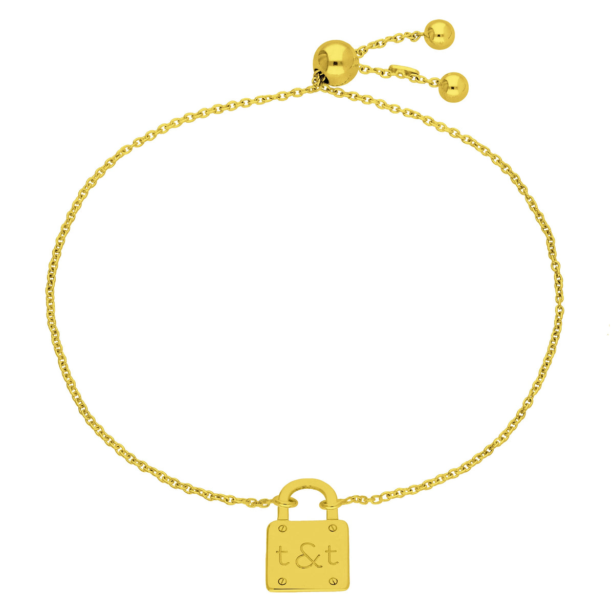 Bracelet sur mesure en argent sterling plaqué or avec initiales et cadenas