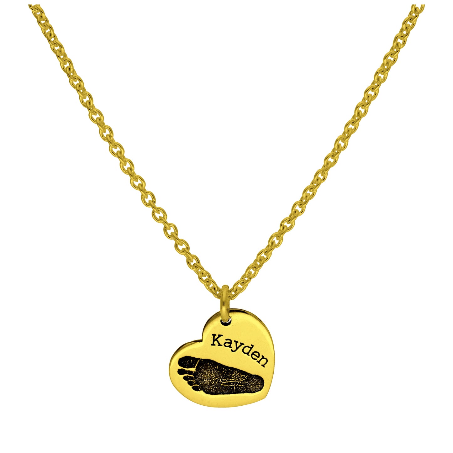 Collier personnalisé en argent sterling plaqué or avec empreinte de pied et cœur, 40 à 61 cm
