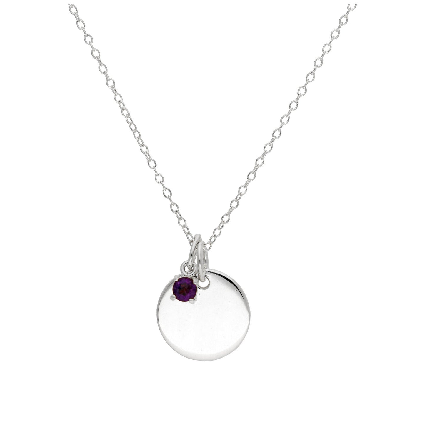 Collier en argent sterling avec pierre de naissance et plaque ronde gravable, 35,6 à 55,9 cm