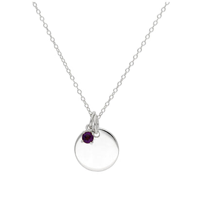 Collier en argent sterling avec pierre de naissance et plaque ronde gravable, 35,6 à 55,9 cm