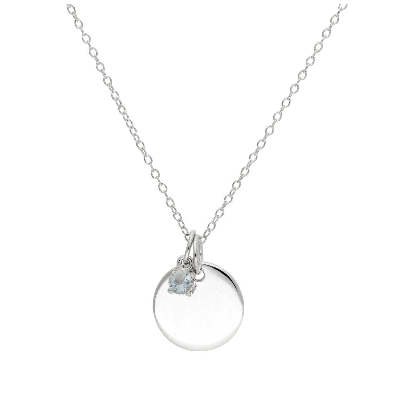 Collier en argent sterling avec pierre de naissance et plaque ronde gravable, 35,6 à 55,9 cm