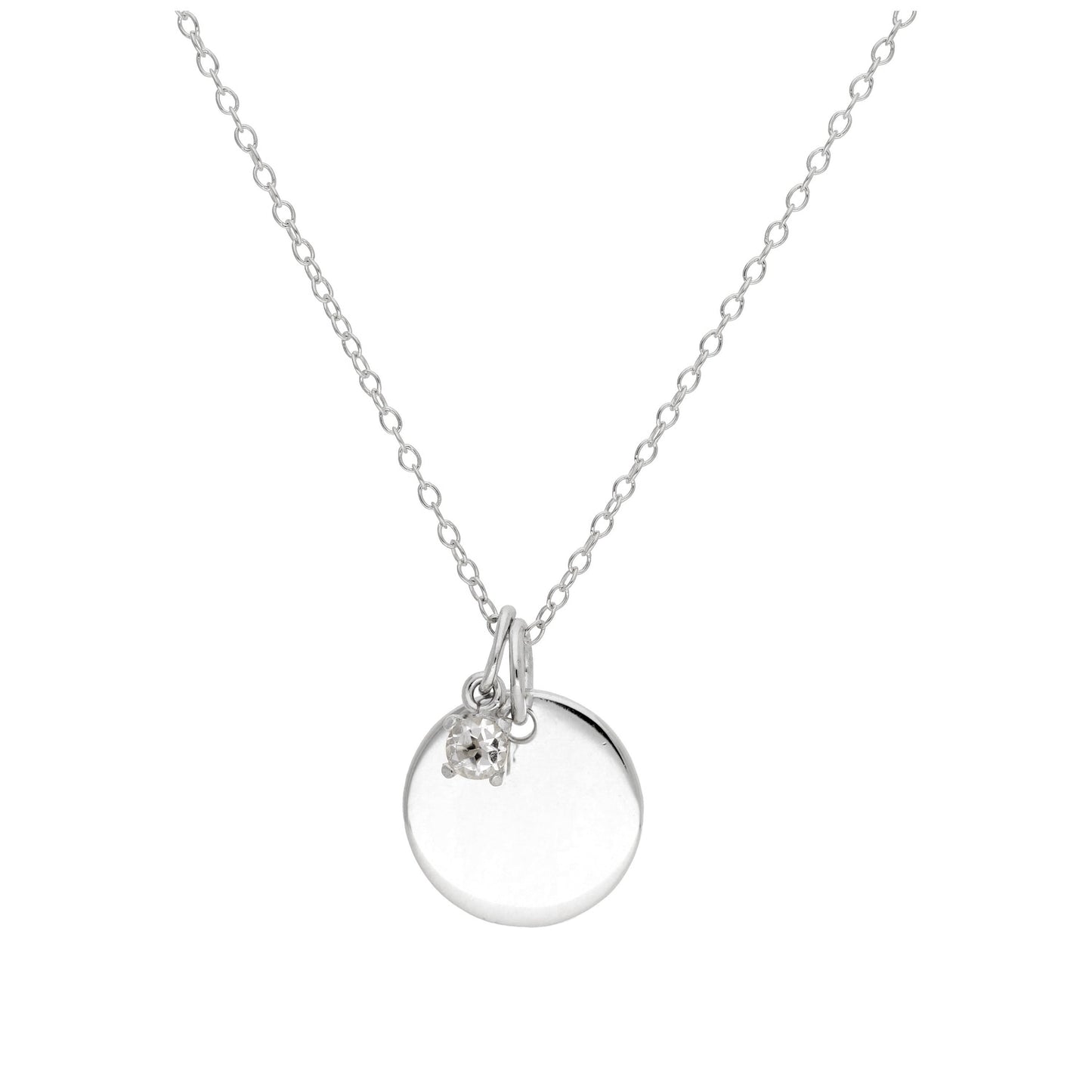 Collier en argent sterling avec pierre de naissance et plaque ronde gravable, 35,6 à 55,9 cm
