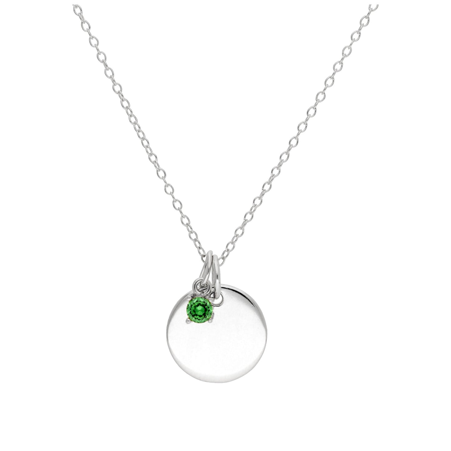 Collier en argent sterling avec pierre de naissance et plaque ronde gravable, 35,6 à 55,9 cm