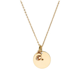 Collier en or 9 carats avec diamant 0,4 pt, lettre A à Z et médaille ronde à graver 40 - 50 cm