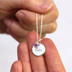 Collier en argent sterling avec pierre de naissance et plaque ronde gravable, 35,6 à 55,9 cm