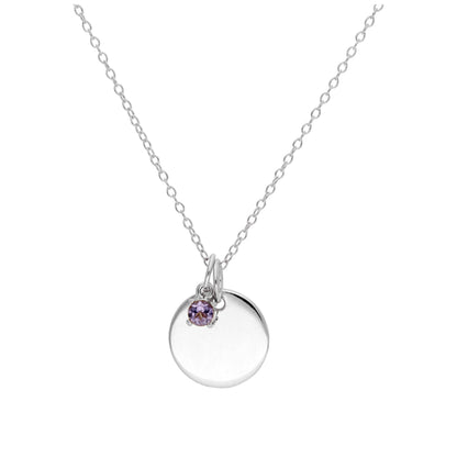 Collier en argent sterling avec pierre de naissance et plaque ronde gravable, 35,6 à 55,9 cm