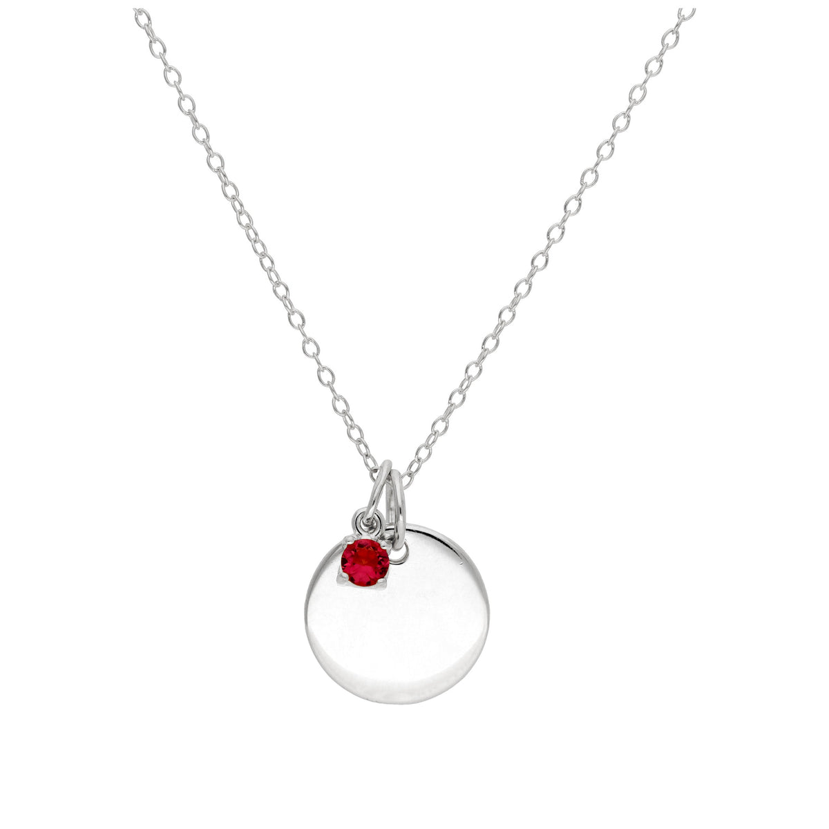 Collier en argent sterling avec pierre de naissance et plaque ronde gravable, 35,6 à 55,9 cm