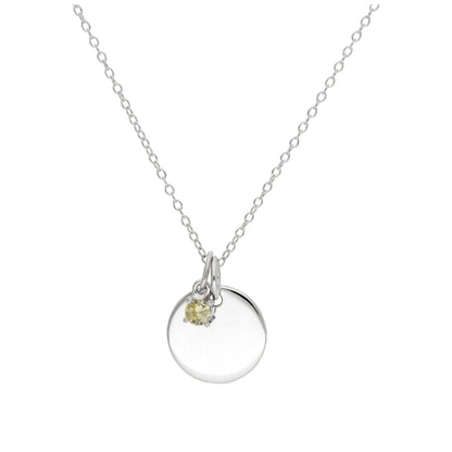 Collier en argent sterling avec pierre de naissance et plaque ronde gravable, 35,6 à 55,9 cm