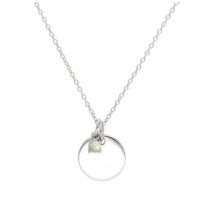 Collier en argent sterling avec pierre de naissance et plaque ronde gravable, 35,6 à 55,9 cm