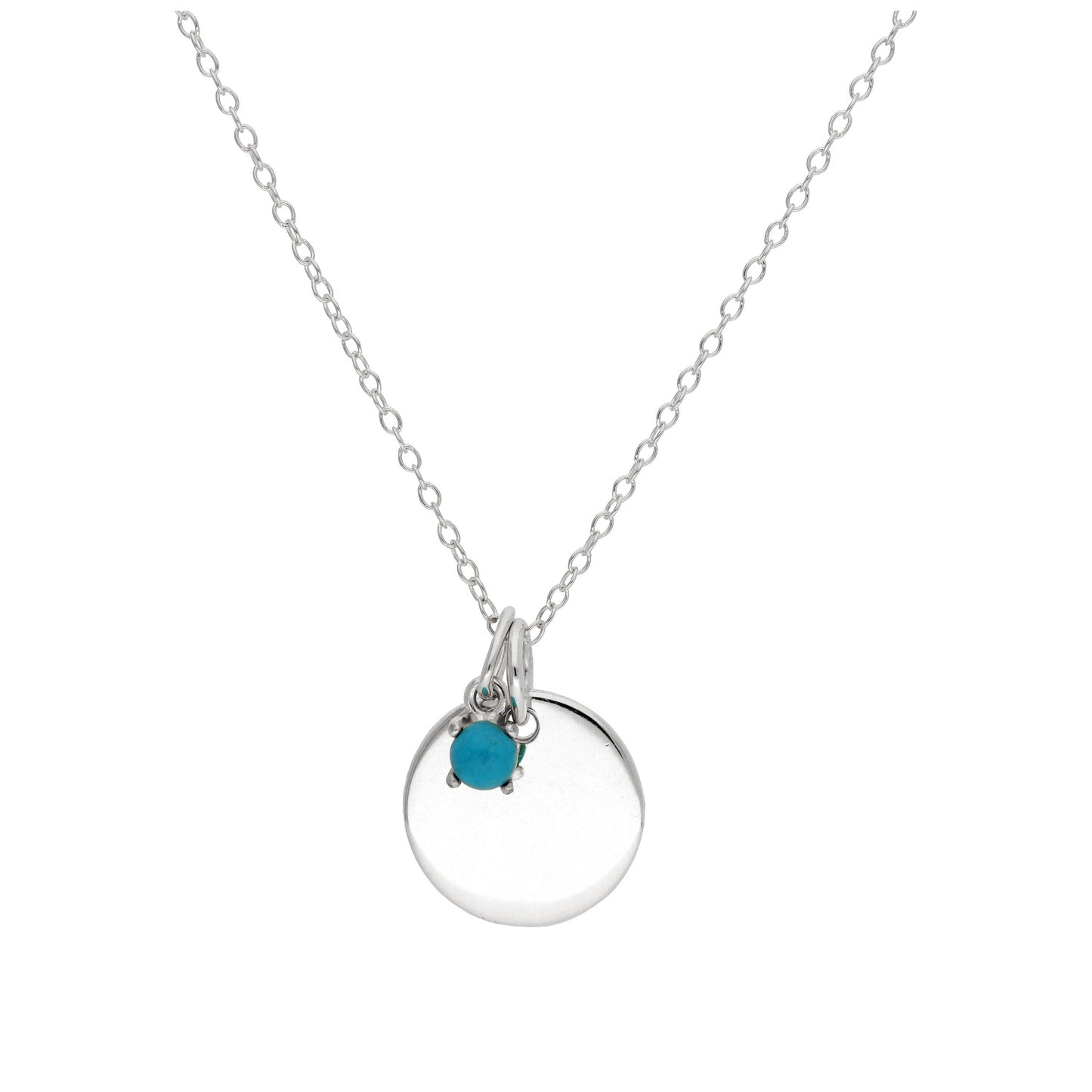 Collier en argent sterling avec pierre de naissance et plaque ronde gravable, 35,6 à 55,9 cm