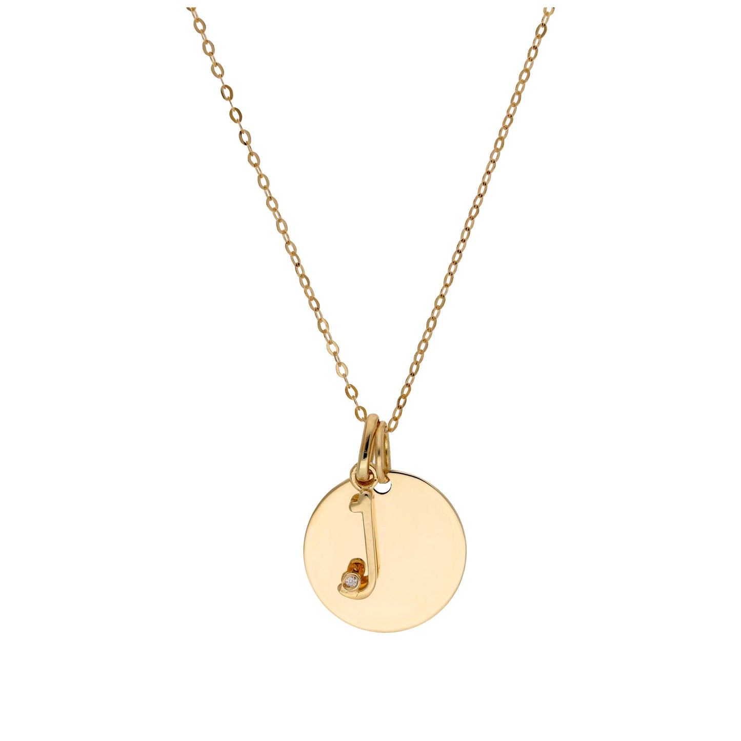 9ct Gold 0.4pts Diamond Letter A - Z & Engravable Round Tag Necklace 16 - 24 Inches