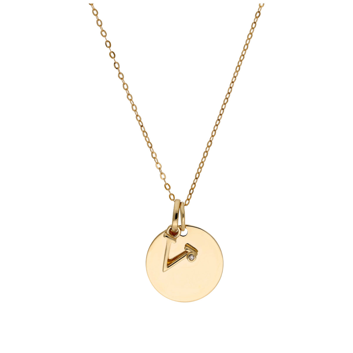 Collier en or 9 carats avec diamant 0,4 pt, lettre A à Z et médaille ronde à graver 40 - 50 cm